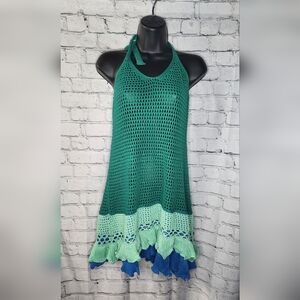 Ruffle Hem Crochet Dress Vacation Halter Beach Cover‎ Up Size Large